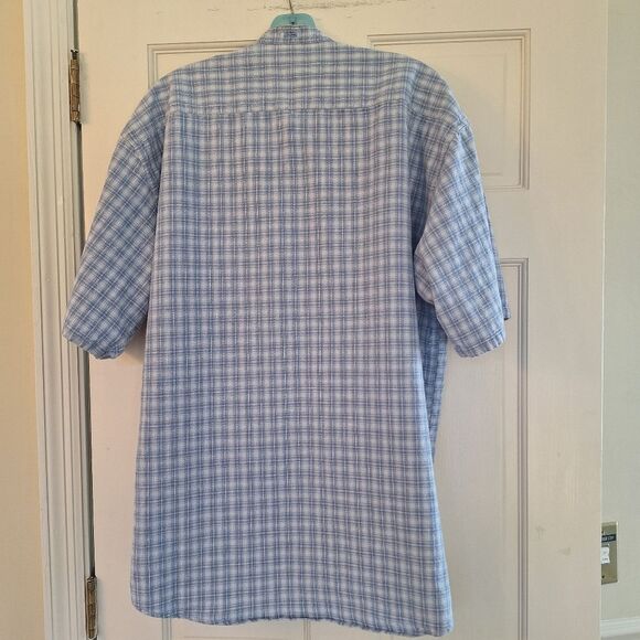 Baxter Brand Natural Clothing Shirt Linen Cotton Blend Blue Plaid L Band Collar - Picture 15 of 15